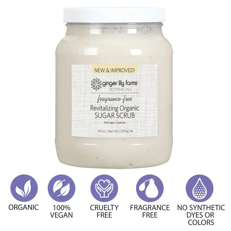 Ginger Lily Farms Botanicals Revitalizing Organic Sugar Scrub, All-Natural Skin Exfoliating Sugar Crystals, 100% Vegan & Cruelty-Free, Fragrance-Free, 64 oz. - Image 3